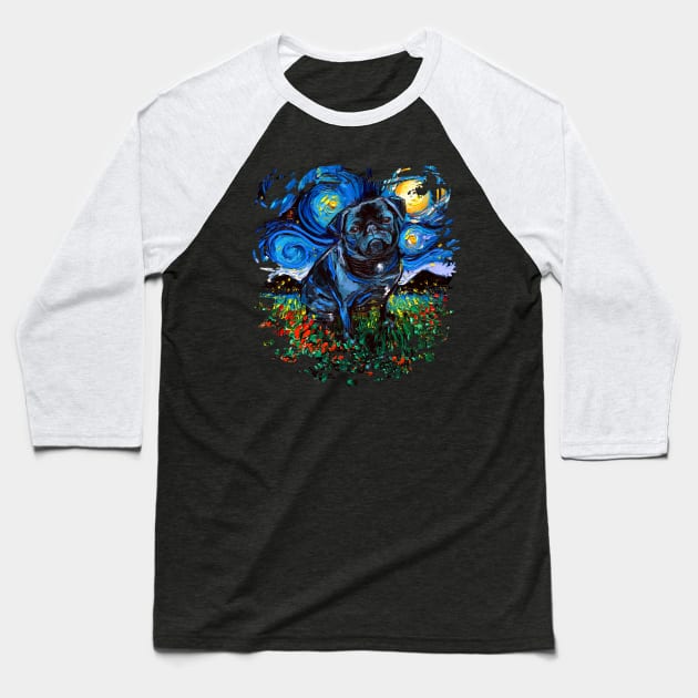 Black Pug Night (version 2) Baseball T-Shirt by sagittariusgallery
